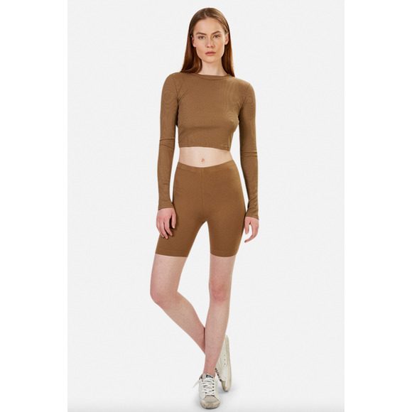 Cotton Citizen Milan Biker Short Dark Brown Small Cotton Terry Stretchy Cozy - Picture 9 of 9